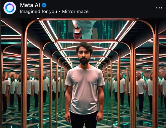 The top of a screenshot of an instagram post by Meta AI with the location 'Wall of Mirrors'